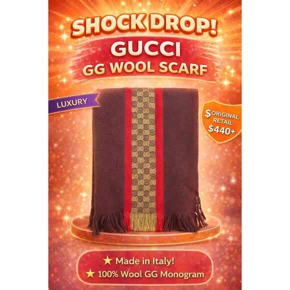 Gucci Accessories - 😱#5 SHOCK DROP GUCCI GG BROWN LUXURY WOOL SCARF!